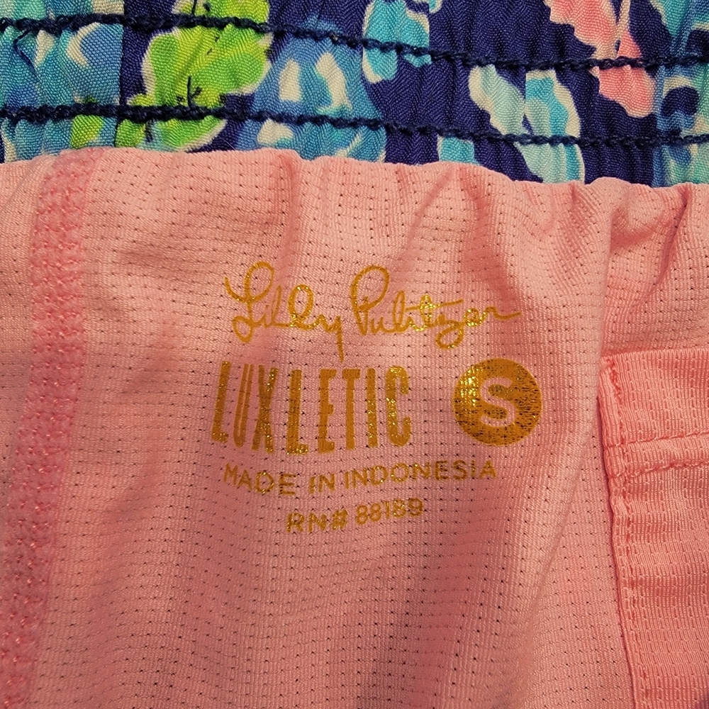Lilly Pulitzer Pink and Blue Athletic Luxletic Shorts Vibrant Design Size Small - Picture 8 of 14